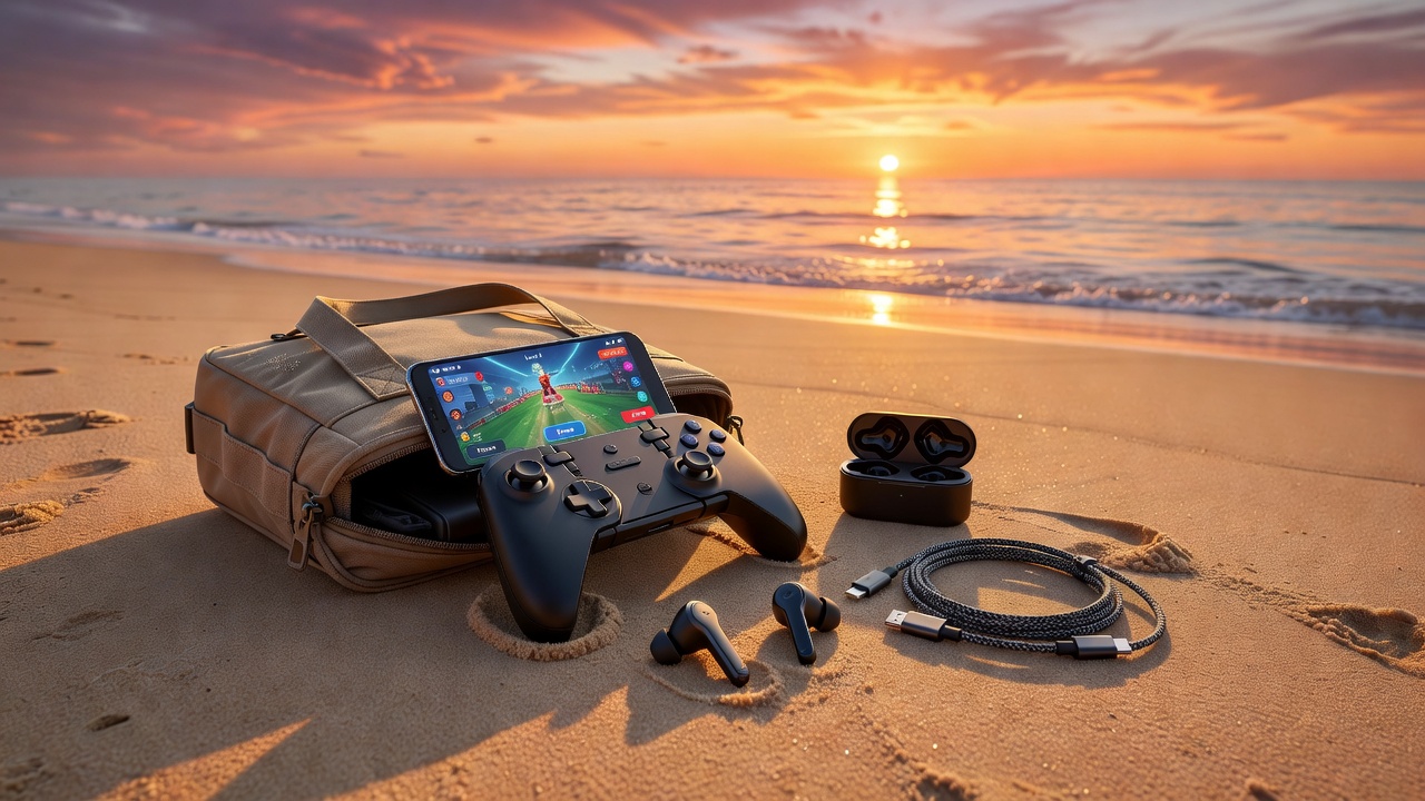 Portable gaming setup with streaming at the beach