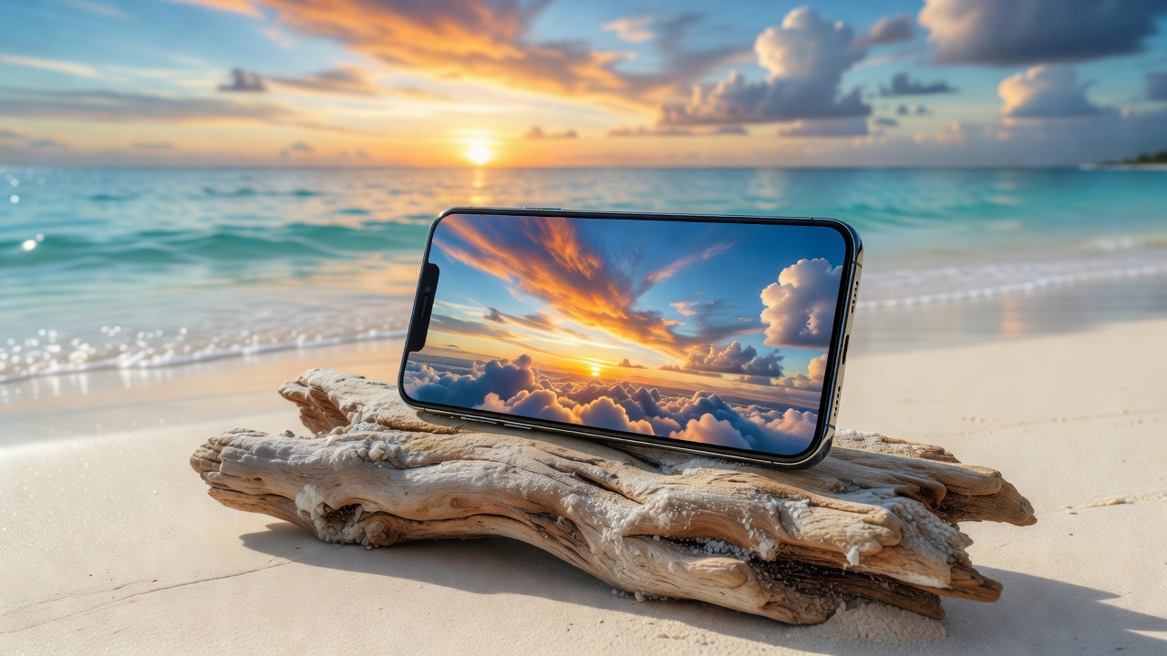 Smartphone gaming at the beach